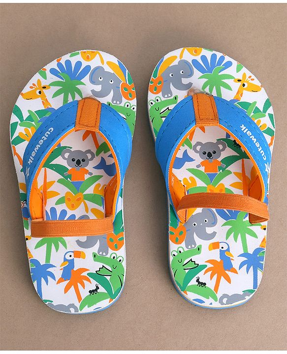 Cute Walk by Babyhug Jungle Theme Printed Flip Flops with Back Strap - Blue
