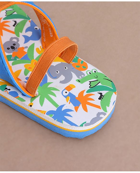 Cute Walk by Babyhug Jungle Theme Printed Flip Flops with Back Strap - Blue