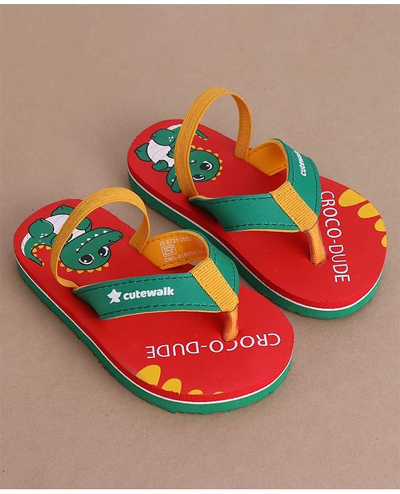 Cute Walk by Babyhug Flip Flops with Back Strap & Crocodile Print - Red