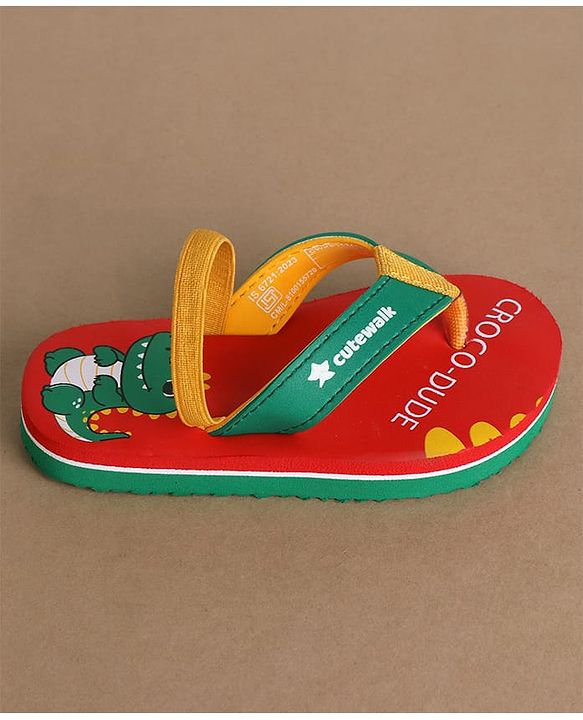 Cute Walk by Babyhug Flip Flops with Back Strap & Crocodile Print - Red