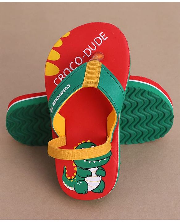 Cute Walk by Babyhug Flip Flops with Back Strap & Crocodile Print - Red