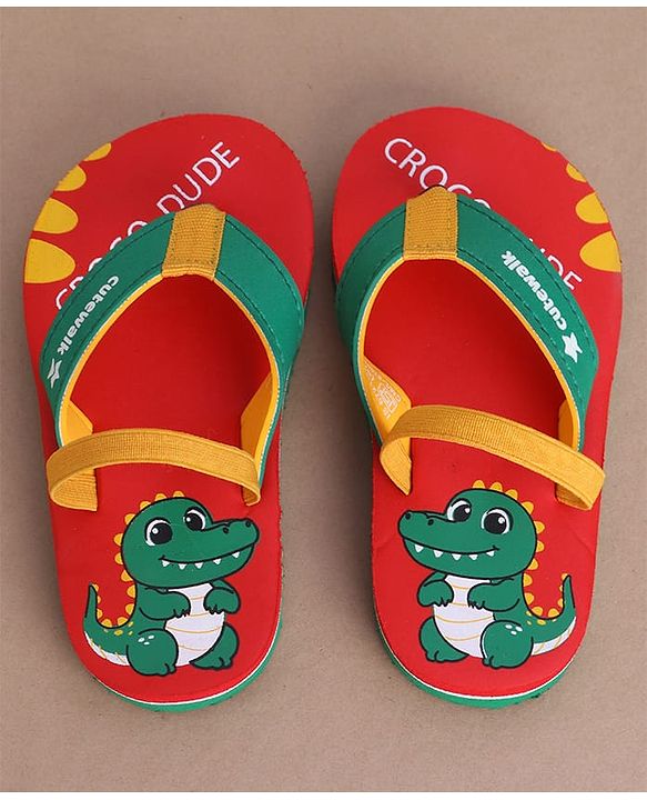 Cute Walk by Babyhug Flip Flops with Back Strap & Crocodile Print - Red