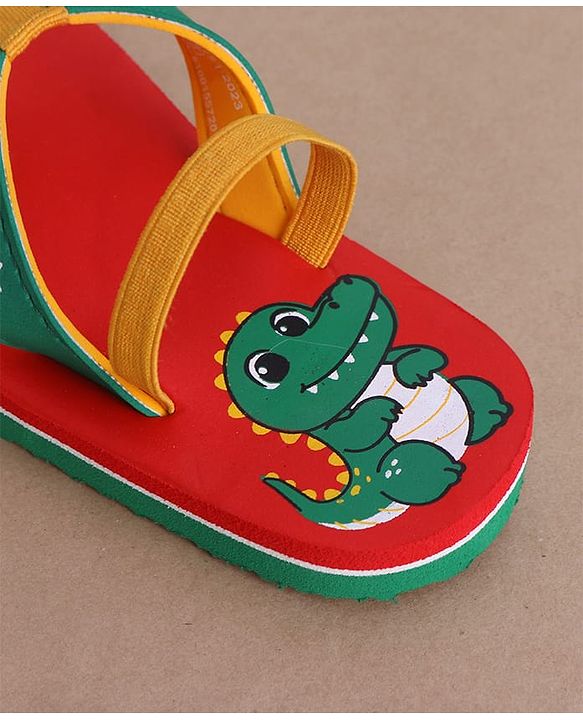 Cute Walk by Babyhug Flip Flops with Back Strap & Crocodile Print - Red