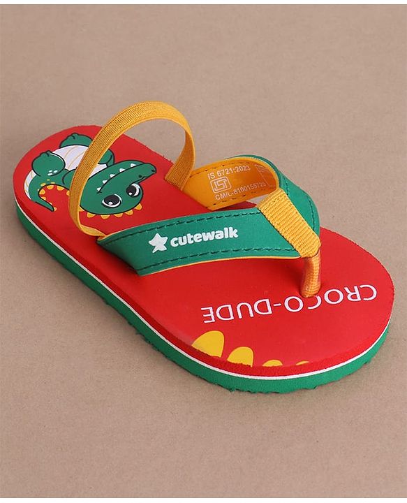 Cute Walk by Babyhug Flip Flops with Back Strap & Crocodile Print - Red