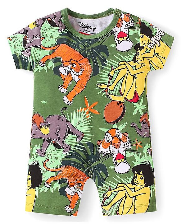 Babyhug Disney Interlock Knit Half Sleeve Romper With Mowgli & Friends Graphic Pack Of 2 - Yellow & Green