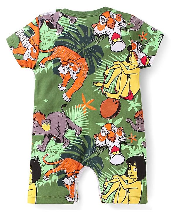 Babyhug Disney Interlock Knit Half Sleeve Romper With Mowgli & Friends Graphic Pack Of 2 - Yellow & Green