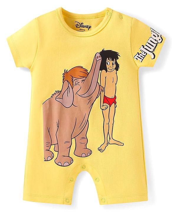 Babyhug Disney Interlock Knit Half Sleeve Romper With Mowgli & Friends Graphic Pack Of 2 - Yellow & Green