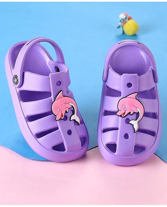Cute Walk by Babyhug Clogs with Backstrap Closure & Dolphin Applique - Purple