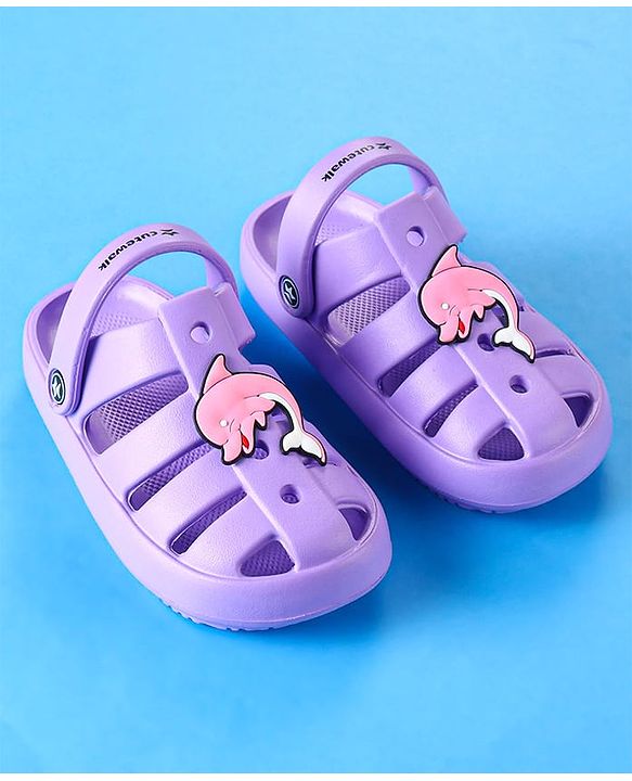 Cute Walk by Babyhug Clogs with Backstrap Closure & Dolphin Applique - Purple