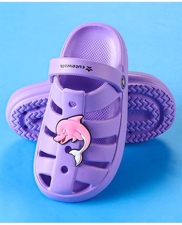 Cute Walk by Babyhug Clogs with Backstrap Closure & Dolphin Applique - Purple