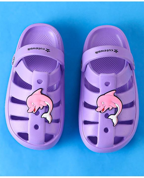 Cute Walk by Babyhug Clogs with Backstrap Closure & Dolphin Applique - Purple
