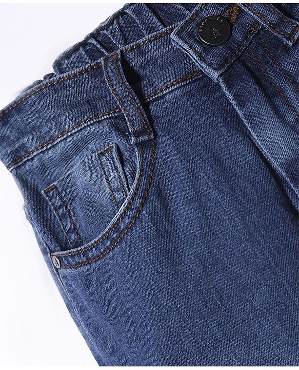 Pine Kids Woven Full Length Washed Denim Jeans With Cargo Pockets - Navy Blue