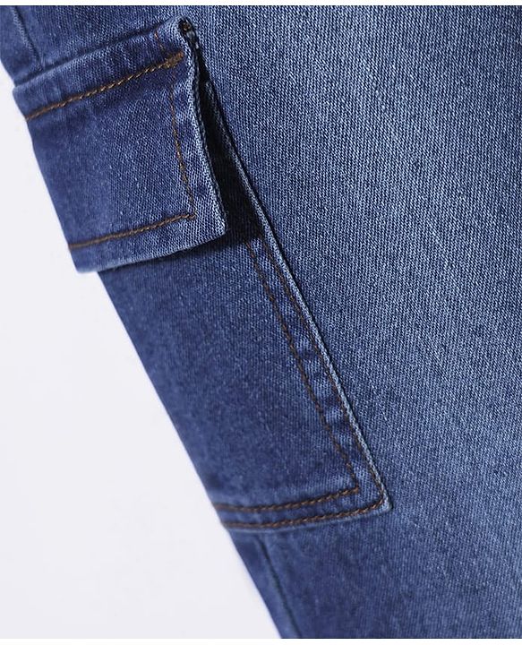 Pine Kids Woven Full Length Washed Denim Jeans With Cargo Pockets - Navy Blue