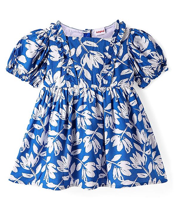 Babyhug Rayon Full Sleeves Frock with Floral Print - Maroon main image 0