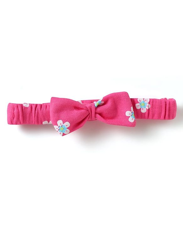 Babyhug 100% Cotton Knit Frill Sleeves Floral Printed Onesie With Headband & Booties - Dark Pink