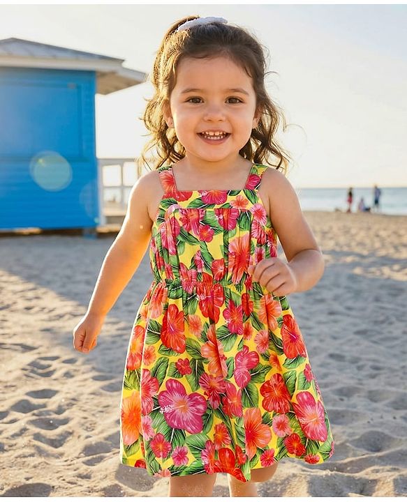 Babyhug Cotton Woven Sleeveless Frock with Floral Print - Multicolor