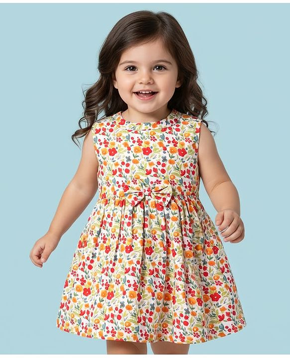 Babyhug Cotton Rayon Woven Full Sleeves Checked Frock with Bloomer and Headband - Peach main image 1