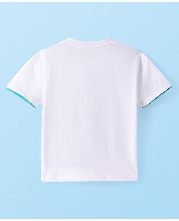 Babyhug Cotton Knit Half Sleeves Oversized T-Shirt with Beach Theme Print - White