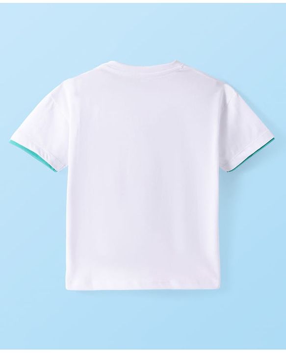 Babyhug Cotton Knit Half Sleeves Oversized T-Shirt with Beach Theme Print - White
