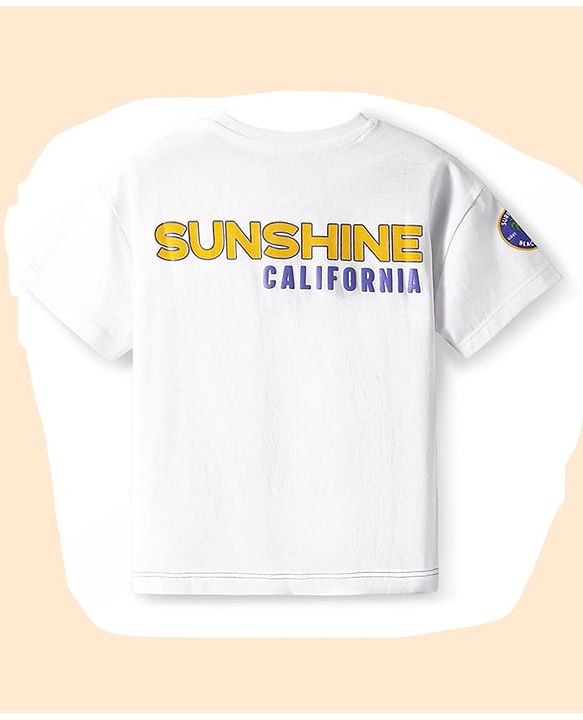 Babyhug Cotton Knit Half Sleeves Oversized T-Shirt with Beach Theme Print - White
