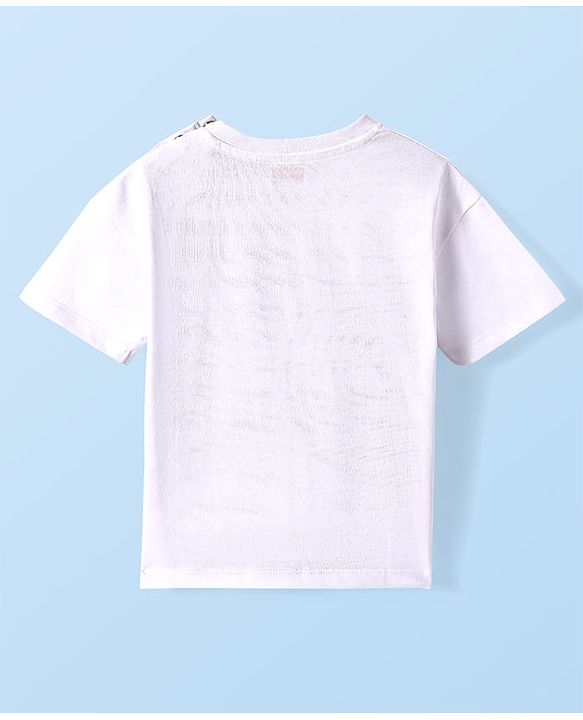 Babyhug Cotton Knit Half Sleeves T-Shirt With Beach Theme Print - White