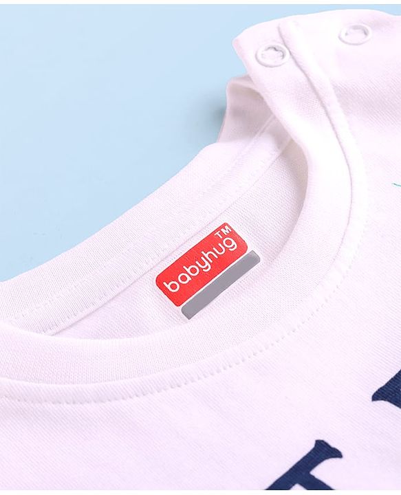 Babyhug Cotton Knit Half Sleeves T-Shirt With Beach Theme Print - White