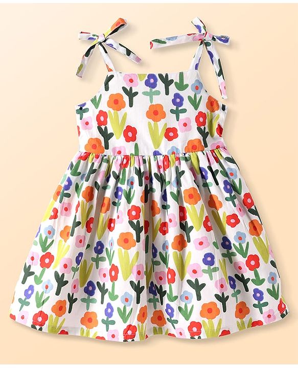 Babyhug 100% Viscose Woven Full Sleeves Frock With Floral Print & Applique- Blue main image 1