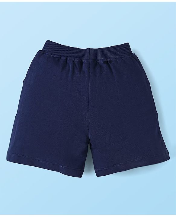 Babyhug Single Jersey Knit Half Sleeves T-Shirt & Shorts Set With Text Patch - White & Navy Blue