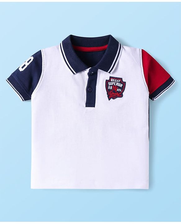 Babyhug Single Jersey Knit Half Sleeves T-Shirt & Shorts Set With Text Patch - White & Navy Blue
