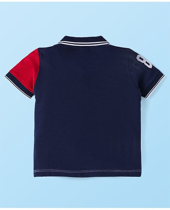Babyhug Single Jersey Knit Half Sleeves T-Shirt & Shorts Set With Text Patch - White & Navy Blue
