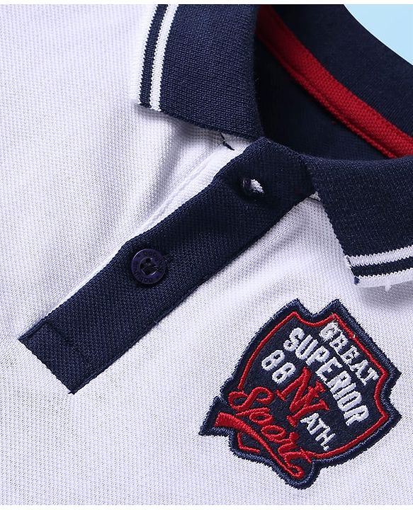 Babyhug Single Jersey Knit Half Sleeves T-Shirt & Shorts Set With Text Patch - White & Navy Blue