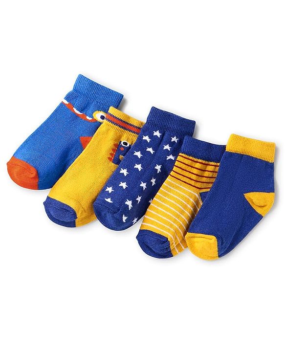 Cute Walk By Babyhug Non Terry Anti Bacterial Ankle Length Socks Smile Design Pack Of 3 - White & Yellow main image 1