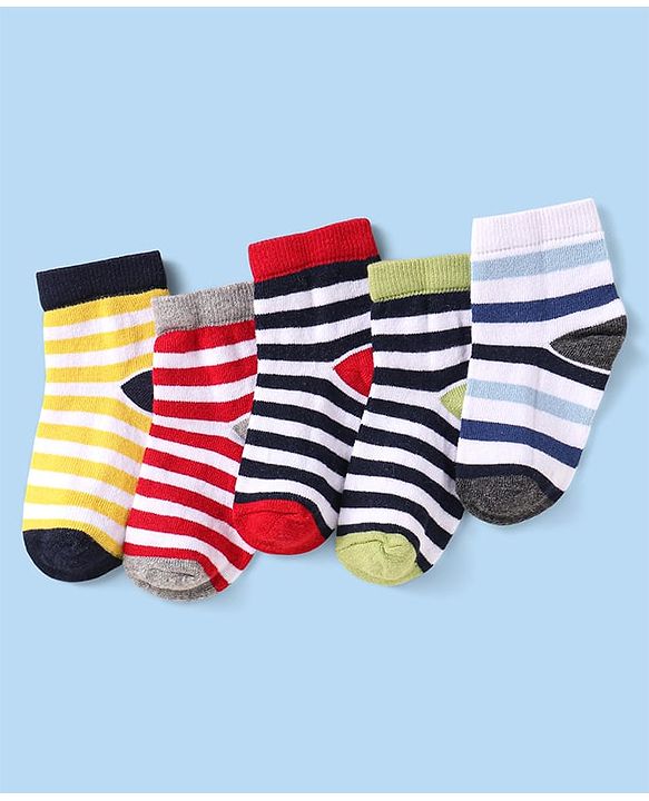 Cute Walk By Babyhug Non Terry Anti Bacterial Ankle Length Socks Smile Design Pack Of 3 - White & Yellow