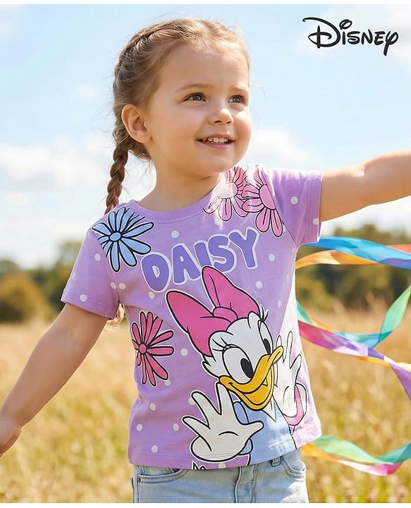 Babyhug Disney Single Jersey Knit Half Sleeves Knot T-Shirt & Shorts With Minnie Mouse Family Graphics and Foil Print Detailing - Multicolor main image 0