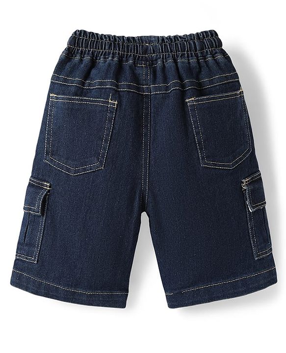 Babyhug Single Jersey Knit Half Sleeves Cut & Sew T-Shirt & Denim Shorts Set with Text Print - Blue & Yellow