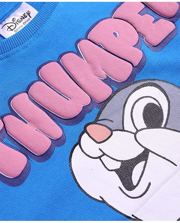 Pine Kids Disney Terry Knit Half Drop Shoulder Sleeves Oversized T-Shirt with Thumper Puff Graphics - Blue