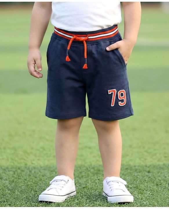 Babyhug Cotton Knit Shorts with Number Embroidery - Navy Blue