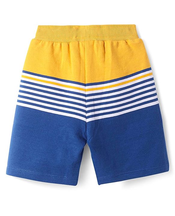 Babyhug Cotton Knit Mid Thigh Length Shorts with Stripes & Text Print  - Navy Blue