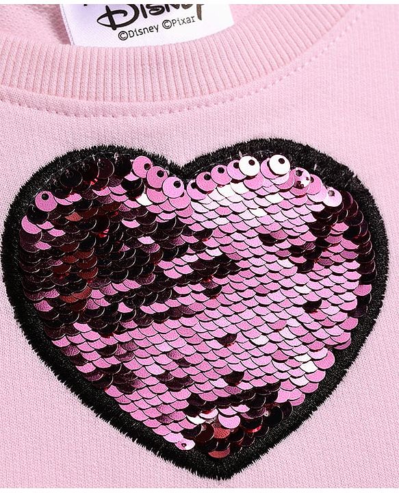 Pine Kids Disney Terry Knit Half Drop Shoulder Sleeves Oversized T-Shirt with Stitch Graphic & Reversible Sequins Detailing - Pink