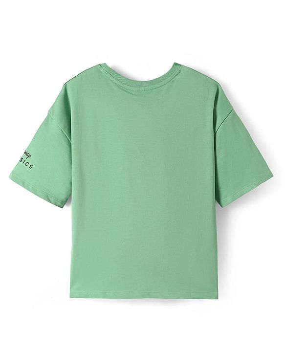 Pine Kids Disney Terry Knit Half Sleeves Oversize Drop Shoulder T-Shirt With Aristocats Marie Graphics And Sequins Detailing - Mint