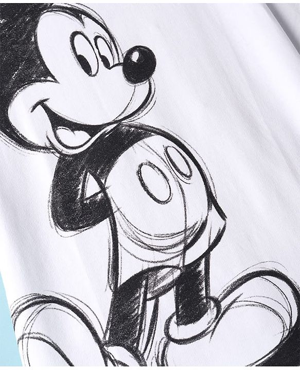 Pine Kids Disney Terry Knit Half Sleeves Oversized Drop Shoulder T-Shirt With Front And Back Mickey Mouse Graphics And Foil Print Detailing - White