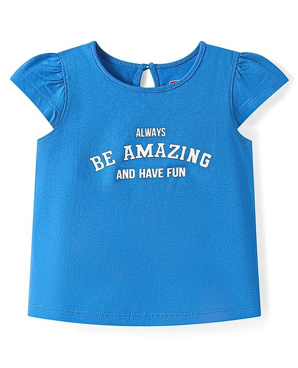 BABYHUG Cotton Knit Cap Sleeves T-Shirt With Be Amazing - Blue
