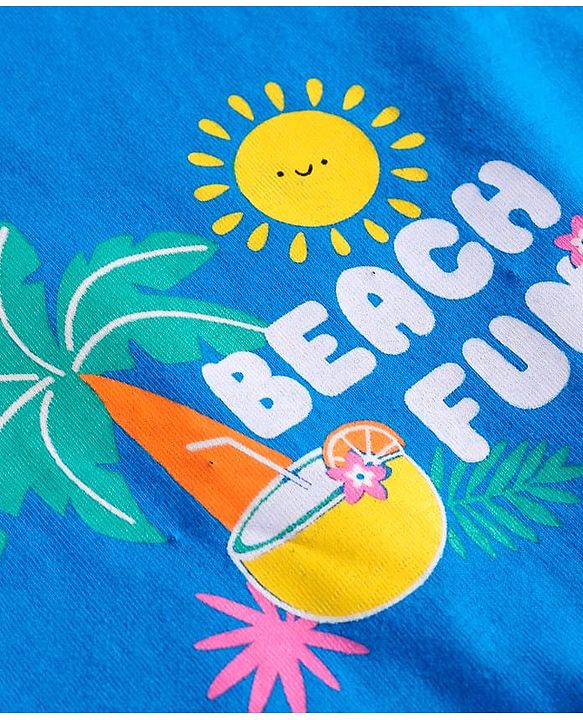 Babyhug Cotton Knit Half Sleeves T-Shirt with Beach Fun Text Print - Blue