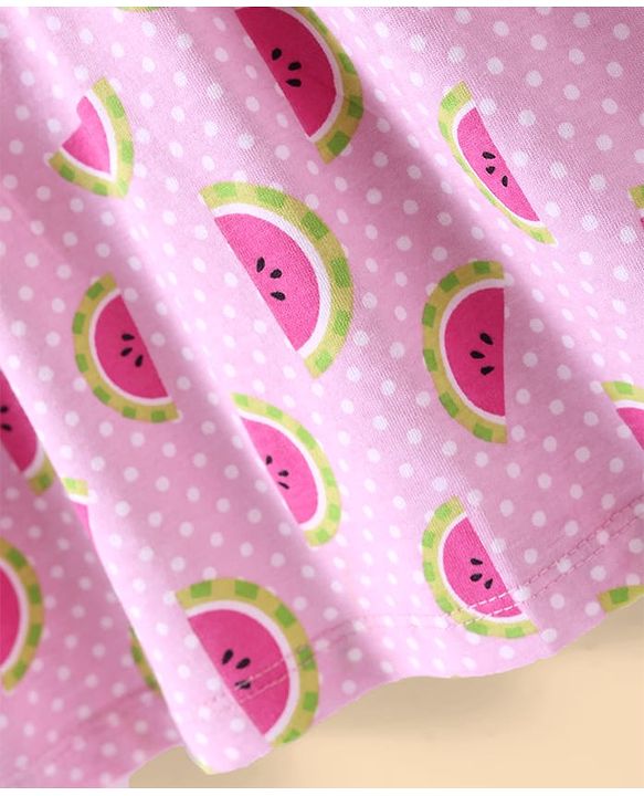 Babyhug Cotton Woven Frill Sleeves Frock With Watermelon Print - Light Pink