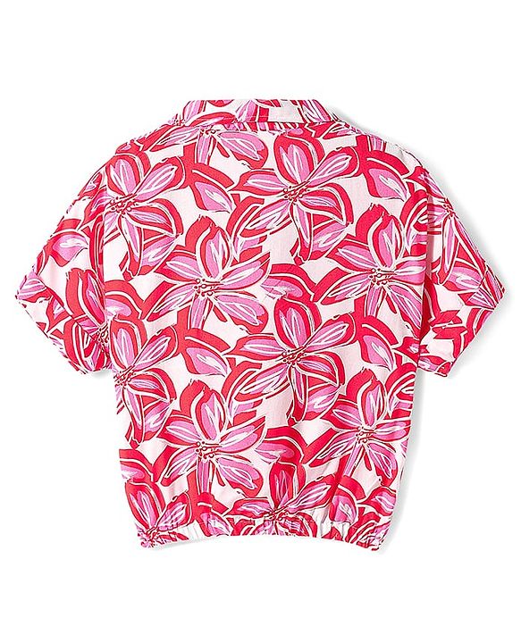 Babyhug Rayon Woven Half Sleeves Shirt Styled Top & Shorts Co-Ord Set With Floral Print - Red & White