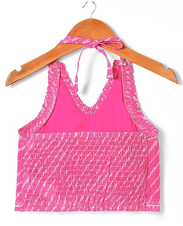 Babyhug Woven Sleeveless Leheriya Printed Lehenga Choli With Dupatta - Dark Pink