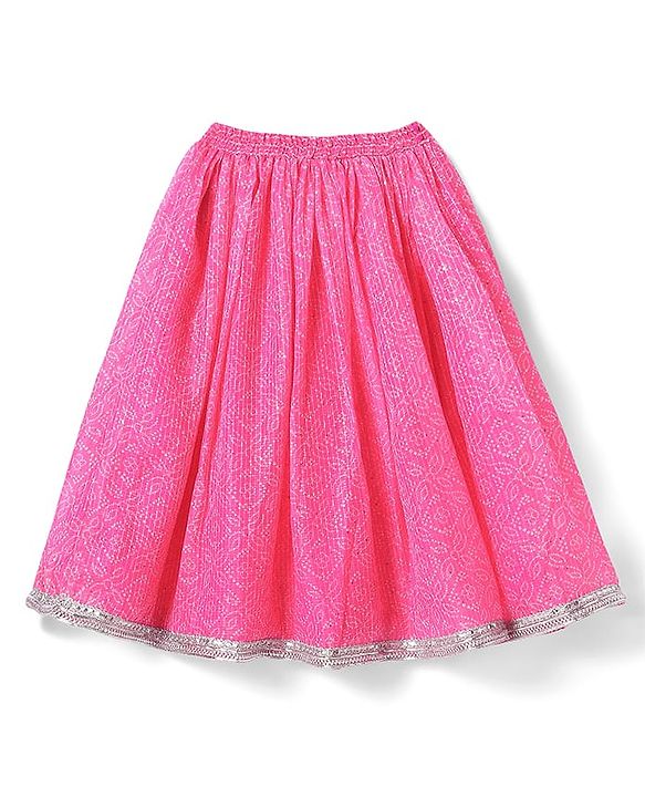 Babyhug Woven Sleeveless Leheriya Printed Lehenga Choli With Dupatta - Dark Pink