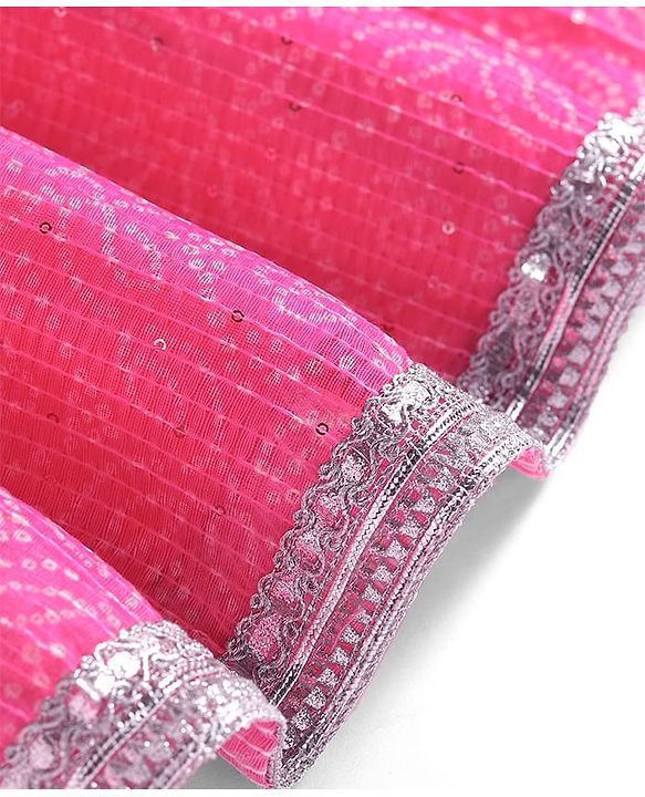 Babyhug Woven Sleeveless Leheriya Printed Lehenga Choli With Dupatta - Dark Pink