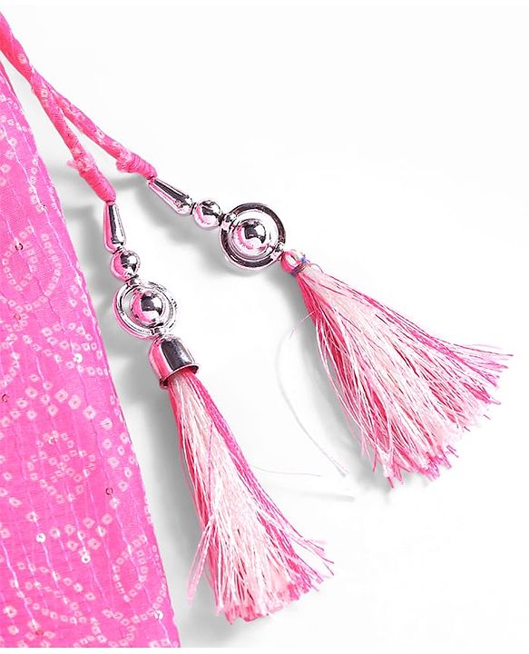 Babyhug Woven Sleeveless Leheriya Printed Lehenga Choli With Dupatta - Dark Pink