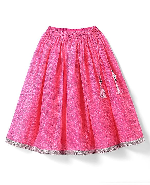 Babyhug Woven Sleeveless Leheriya Printed Lehenga Choli With Dupatta - Dark Pink
